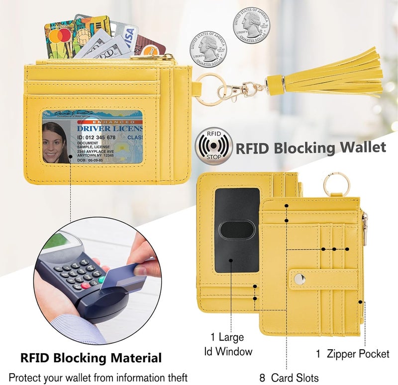 KNGITRYI Small Wristlet Wallets for Women RFID Credit Card Holder Wallet Keychain Wristlet Wallet Credit Card Wallets for Women (Yellow) - Image 3